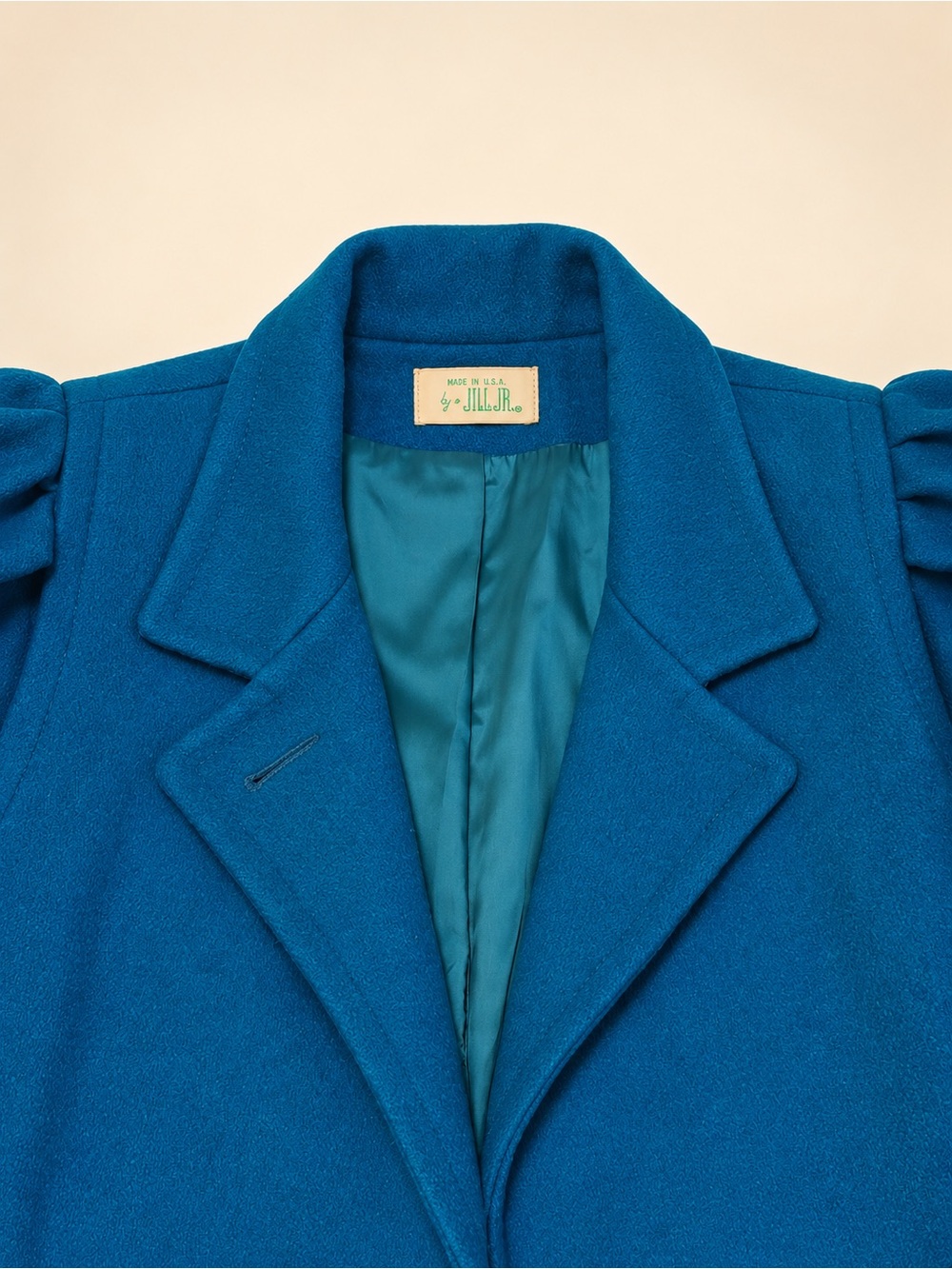 Vintage Jill Jr. Teal Blue Long Coat – Puff Shoulder - Picture 5 of 10